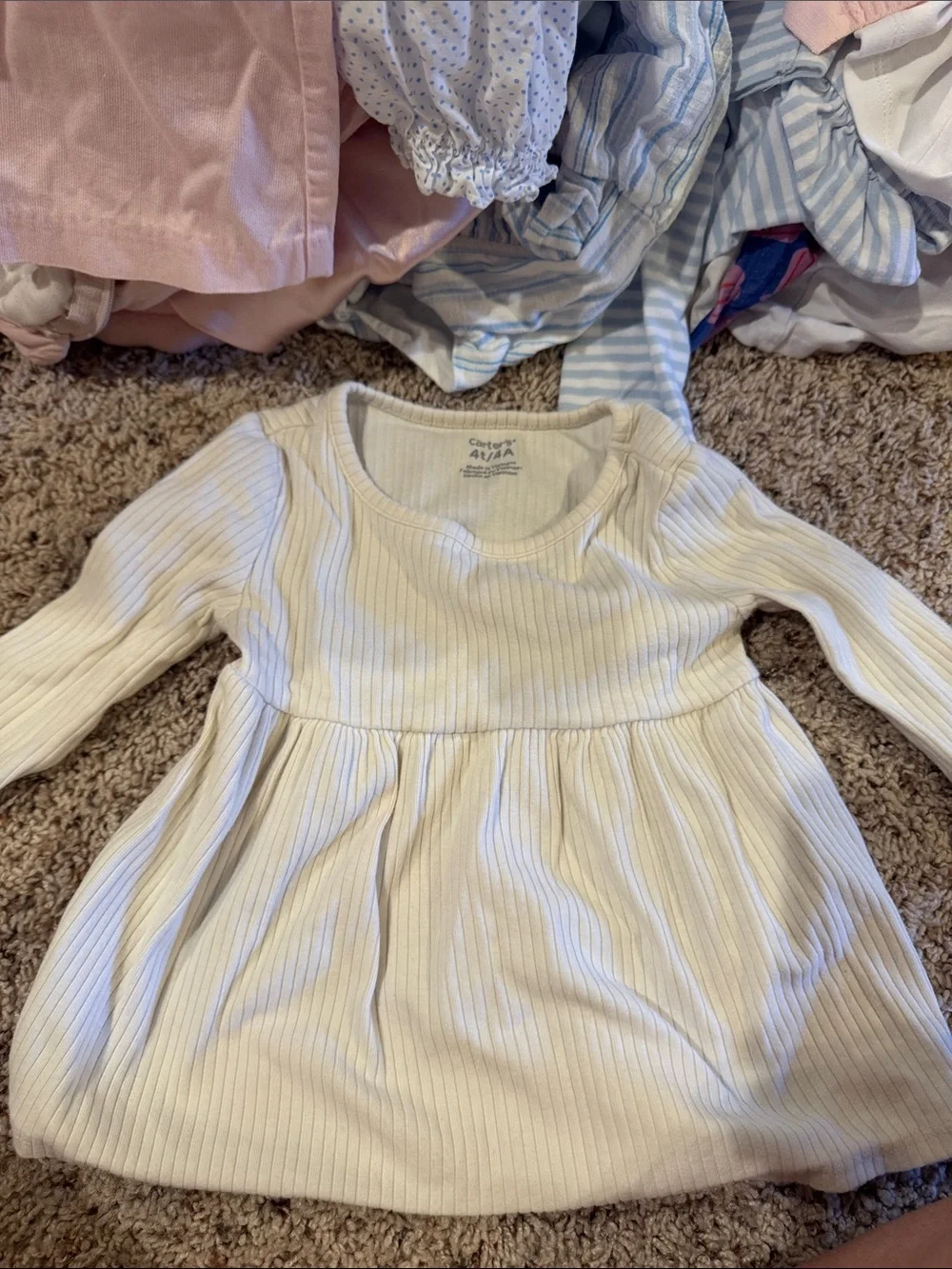 Carter's Cream Ribbed Long Sleeve Toddler Dress